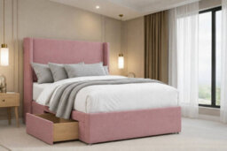"Nexus Portofino Plush Divan, Pink, 54"" Winged Hb, 2 Drawers Foot-End, Open Coil Mattress, Double" - thumbnail 1
