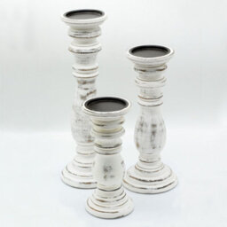 Serenityy Classic Candle Stand Whitewash Small - Mango Wood, Distressed Finish, 23 X 10 Cm