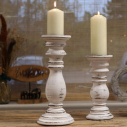 Serenityy Classic Candle Stand Whitewash Small - Mango Wood, Distressed Finish, 23 X 10 Cm - thumbnail 4