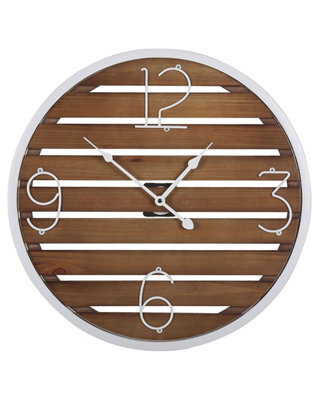 Wyld And Coco Harborco 50 Cm Round Wall Clock - Handmade Slatted Fir Wood Face, Dark Brown With White Frame - image 1