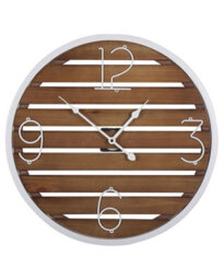 Wyld And Coco Harborco 50 Cm Round Wall Clock - Handmade Slatted Fir Wood Face, Dark Brown With White Frame - thumbnail 1