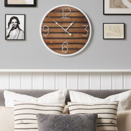 Wyld And Coco Harborco 50 Cm Round Wall Clock - Handmade Slatted Fir Wood Face, Dark Brown With White Frame - thumbnail 2