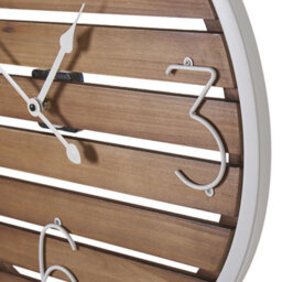 Wyld And Coco Harborco 50 Cm Round Wall Clock - Handmade Slatted Fir Wood Face, Dark Brown With White Frame - thumbnail 5