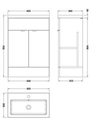 Hudson Reed Fusion Floor Standing 2 Door Vanity Unit & Polymarble Basin, Vanity Unit With Basin, Anthracite Woodgrain, 600mm - thumbnail 6