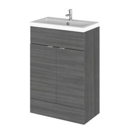 Hudson Reed Fusion Floor Standing 2 Door Vanity Unit & Polymarble Basin, Vanity Unit With Basin, Anthracite Woodgrain, 600mm - thumbnail 4
