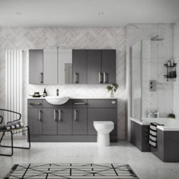 Hudson Reed Fusion Floor Standing 2 Door Vanity Unit & Polymarble Basin, Vanity Unit With Basin, Anthracite Woodgrain, 600mm - thumbnail 5