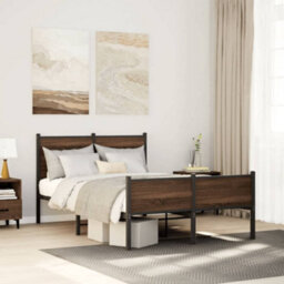 Berkfield Metal Bed Frame Without Mattress Brown Oak 120X190 Cm Small Double