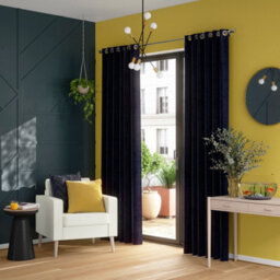 GoodHome Ruvor Navy Plain Woven Lined Eyelet Curtain (W)167Cm (L)228Cm, Pair - thumbnail 1