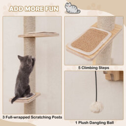 Costway Cat Wall Shelves 5Pcs Wall-Mounted Cat Tree Tower Furniture Set Natural - thumbnail 8