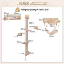 Costway Cat Wall Shelves 5Pcs Wall-Mounted Cat Tree Tower Furniture Set Natural - thumbnail 2