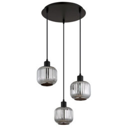 Luminosa Lighting Luminosa Tom Cluster Pendant Ceiling Light Matt Black Smoke Glass Shade 3X E14 - thumbnail 2