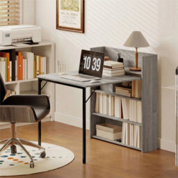 Folding Dining Table, Kitchen Table With Shelves Grey Wood Effect - thumbnail 4