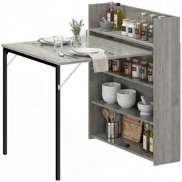 Folding Dining Table, Kitchen Table With Shelves Grey Wood Effect - thumbnail 5