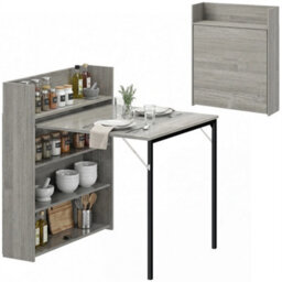 Folding Dining Table, Kitchen Table With Shelves Grey Wood Effect - thumbnail 6