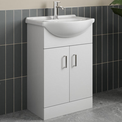 Affine Freestanding Vanity Unit Basin Sink Bathroom Storage Furniture Gloss White 560mm - image 1