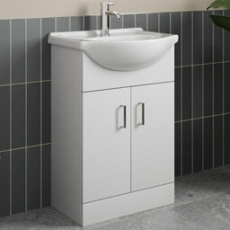 Affine Freestanding Vanity Unit Basin Sink Bathroom Storage Furniture Gloss White 560mm - thumbnail 1