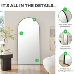Furniturebox Uk Ottilie Large Full Length Black Arch Wall Mirror - thumbnail 7