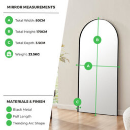 Furniturebox Uk Ottilie Large Full Length Black Arch Wall Mirror - thumbnail 8