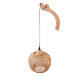Komore Bamboo Lantern Wall Light Wood Frame Adjustable Hanging Cord,e27 - thumbnail 5