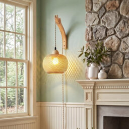 Komore Bamboo Lantern Wall Light Wood Frame Adjustable Hanging Cord,e27 - thumbnail 2