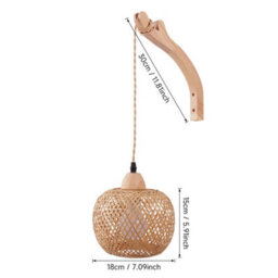 Komore Bamboo Lantern Wall Light Wood Frame Adjustable Hanging Cord,e27 - thumbnail 9