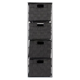 Ehc Woven 4 Drawer Storage Unit Cabinet For Bathroom, Bedroom - Black - thumbnail 1