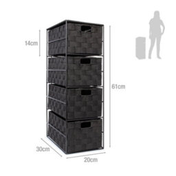 Ehc Woven 4 Drawer Storage Unit Cabinet For Bathroom, Bedroom - Black - thumbnail 7