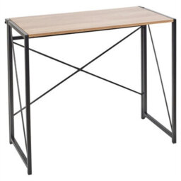 Oak-Rectangle Wooden Folding Table Steel Legs Computer Work Office Desk - thumbnail 6