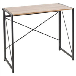 Oak-Rectangle Wooden Folding Table Steel Legs Computer Work Office Desk - thumbnail 3