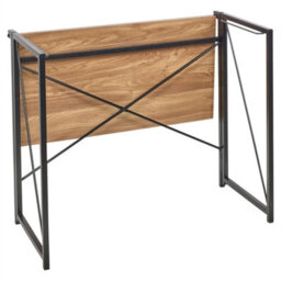 Oak-Rectangle Wooden Folding Table Steel Legs Computer Work Office Desk - thumbnail 2