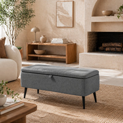 Wyld Haus Kala Grey Rectangular Storage Ottoman Bench 102 X 40 X 44 Cm - Flip-Top, Padded Seat, Steel Legs - image 1