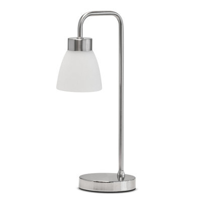 Lighting Supermarket Arch Satin Silver Vintage Industrial Table Lamp With Jasmin Opal Glass Shade - image 1