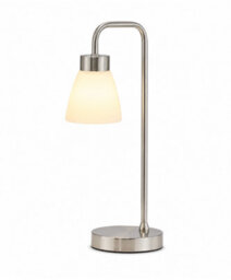 Lighting Supermarket Arch Satin Silver Vintage Industrial Table Lamp With Jasmin Opal Glass Shade - thumbnail 2