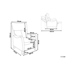 Beliani Recliner Chair Royston With Footrest Fabric Grey - thumbnail 3