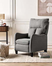 Beliani Recliner Chair Royston With Footrest Fabric Grey - thumbnail 2