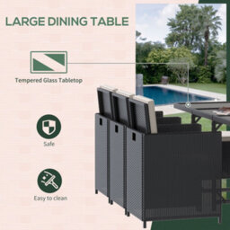 Outsunny 10 Seater Cube Rattan Dining Set W/ Cushions Glass Top Table Black - thumbnail 4