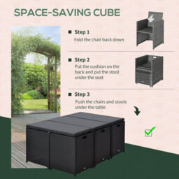 Outsunny 10 Seater Cube Rattan Dining Set W/ Cushions Glass Top Table Black - thumbnail 6