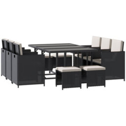 Outsunny 10 Seater Cube Rattan Dining Set W/ Cushions Glass Top Table Black - thumbnail 2