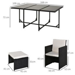 Outsunny 10 Seater Cube Rattan Dining Set W/ Cushions Glass Top Table Black - thumbnail 3