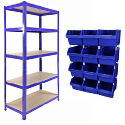 MonsterShop T-Rax 90Cm Racking & Storage Bins Stacking Boxes Blue Storage Set Warehouse Garage Boltless Bay Shelving Unit