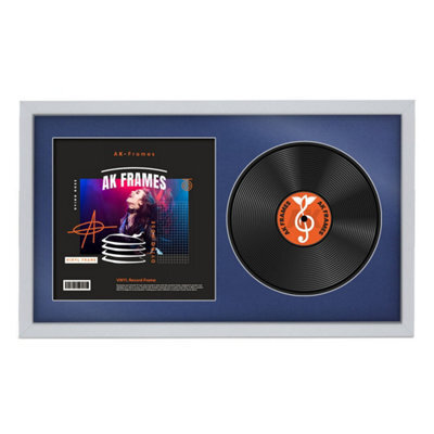 "30X17"" Silver Sleek Vinyl Record Frame With Blue Mount For 12 Inch Lp Album Cover & Disc - Ak Frames" - image 1