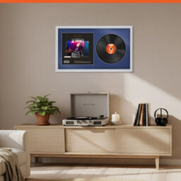"30X17"" Silver Sleek Vinyl Record Frame With Blue Mount For 12 Inch Lp Album Cover & Disc - Ak Frames" - thumbnail 8