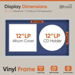 "30X17"" Silver Sleek Vinyl Record Frame With Blue Mount For 12 Inch Lp Album Cover & Disc - Ak Frames" - thumbnail 2