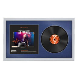 "30X17"" Silver Sleek Vinyl Record Frame With Blue Mount For 12 Inch Lp Album Cover & Disc - Ak Frames"