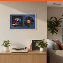 "30X17"" Silver Sleek Vinyl Record Frame With Blue Mount For 12 Inch Lp Album Cover & Disc - Ak Frames" - thumbnail 5