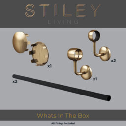 Stiley Living Matt Black/antique Brass 2.4M Stair Handrail Kit, Wall Mounted Banister Rail With Brackets & Fixings, 10Yr Guarantee - thumbnail 3