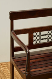 Orsina Dark Sheesham Wood Bench, Vintage-Style Wooden Seat With Intricate Iron-Detail Back, Entryway Seating - thumbnail 2
