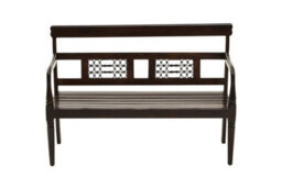 Orsina Dark Sheesham Wood Bench, Vintage-Style Wooden Seat With Intricate Iron-Detail Back, Entryway Seating - thumbnail 1