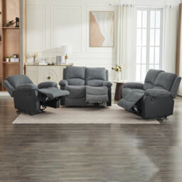 Electric Reclining Sofa Set, Corduroy Fabric Recliner Sectional Sofa Suite - 1+2+2 Sofa Set - thumbnail 4