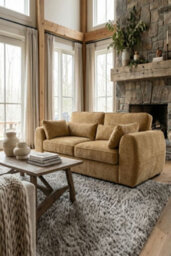 Loft Home Elara Warm Ochre Wide 2 Seater Fabric Sofa - thumbnail 1